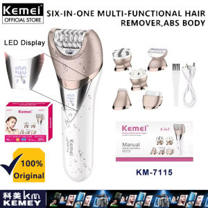 Kemei KM-7115 6 IN 1 Multifunctional Female IPX6 Waterproof Electric Hair Removal LED Display Women Epilator USB Charging Lady Shaver