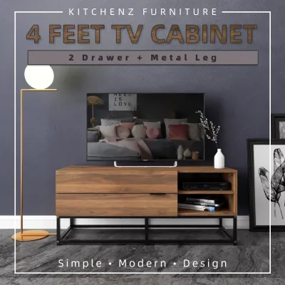 KitchenZ Noble Series 4Ft Tv Cabinet / Kabinet TV / Modernist Design Solid Board Tv Rack / Tv Console - N1200-CN
