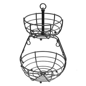 2 Tiers Metal Basket With Detachable Layers and Banana Hook for Kitchen Countertop Storage Organizers