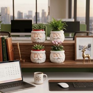 OOG Cartoon Santa Claus Flower Pot Holiday Resin Christmas Ornaments Home Decor Storage Tabletop Plant Planter Christmas Decor