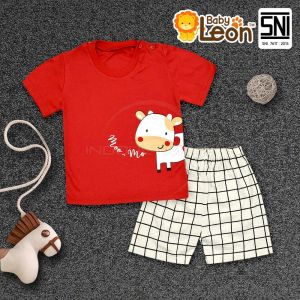 Setelan Baju Anak Balita Bayi 1-3 thn BABY LEON SBJ-GY01 kaos anak Setelan Kaos Pendek Celana Pendek Anak Balita Perempuan Laki-Laki Pakaian Anak Bayi Balita Baju Harian Baju Tidur Anak Bayi Balita baju santai piyama bayi anak