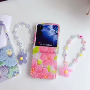 For 2026 Samsung Z Flip 8 Z Flip 7 Z Flip 6 Z Flip 5 Z Flip 4 Case Folding screen mobile phone caseSimple painted graffiti oil painting flowers three-piece PC hard case With hinge