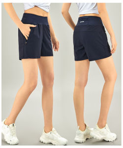 Quick-drying Sports Shorts for Women Running Marathon Fitness Yoga Pants Mobile Phone Zipper Pocket Ice Silk Quarter Pants