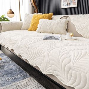 Plush Sofa Seat Cover Solid Color Chenille Fabric Solid Warm Universal Non Slip Thickened Sofa Mat Protection Cover