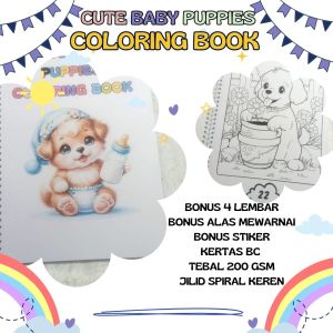 BUKU MEWARNAI MENGGAMBAR BUKU GAMBAR PREMIUM KERTAS TEBAL 200 GSM A4 CUTE BABY PUPPIES COLORING BOOK SKETCHBOOK SKETSA
