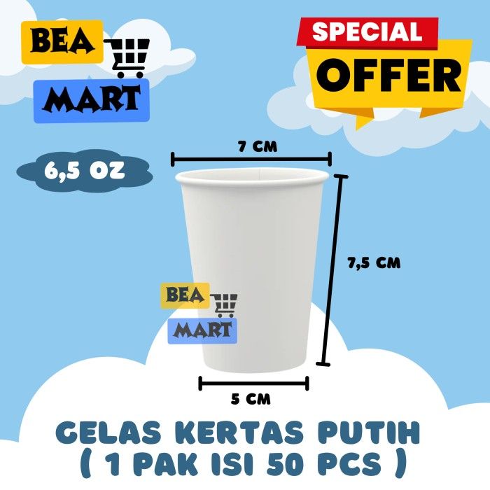 Hot Paper Cup Putih 6,5Oz Isi 50 Pcs | Gelas Kertas Polos 6,5 Oz ...