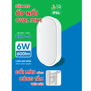 (MPE) Đèn Led ốp nổi ốp trần ốp tường Oval 3 in 1 6W 12W Đổi 3 màu 6500K - 4000K - 3000K BHO
