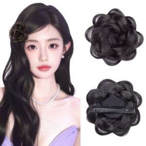 ERYRG ดอกกุหลาบ วิกผมทรงดอกไม้ คลิปผม ต่อผม ชิญงผมสังเคราะห์แบบขี้เกียจ แฟชั่น ฟูฟ่อง ชิ้นผมปลอม ผู้หญิง