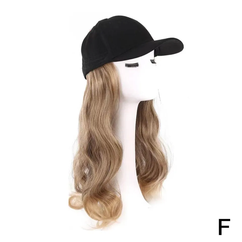 Baseball Hat with Long Curly Wavy Hair Wigs Synthetic Hat Hair Girls Hair  Extensions For Women Z8E5