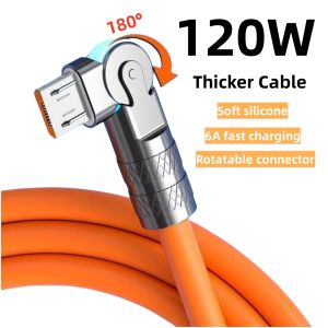 180°120W Rotatable Super Fast Charging Cable 6A Gaming Zinc alloy Liquid Silicone USB C Cable