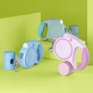 Pet Dog Leash Dog Automatic Telescopic Traction Rope Cat Automatic Retractable Hand Holding Rope Outdoor Dog Leash With Light and Waste Bag Dispenser