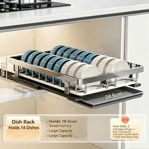 304 Stainless Pull Out Dish Rack for Kitchen Cabinet | Auto-Drying Pinggan & Tray | Heavy Duty 50KG