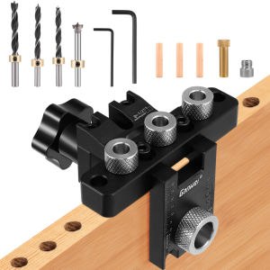 🌈【Ready Stock】🌈3-In-1 Pocket Hole Jig Kit 8/10/15 Mm Pocket Hole Wooden Dowel Drilling Template Set With Positioning Clip Adjustable Drill Guide Puncher Locator (Pocket Hole Jig Kit)