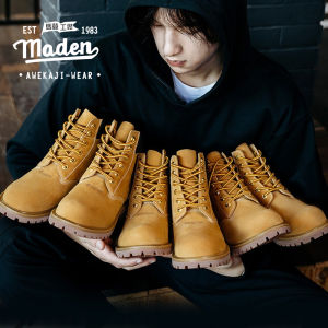 MADEN brand workwear style personalized fashion American men youth 2025 winter new illustration edition big yellow boots outdoor casual high top retro workwear boots