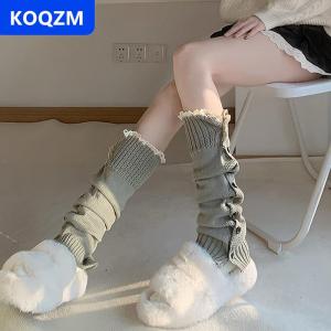 [COD] KOQZM New grey Knit Slouch vớ nút cổ điển chân bìa đơn giản đa năng vớ ấm