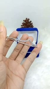 Gelang Pipa V Mata2 Baris Perak 925 Sepuh Emas Putih