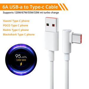 FONKEN Xiaomi 120W 6A Usb Type C Game Turbo Fast Charging Cable 90 Degree Elbow Quick Charger Data Cord For Mi 12 11 10 Pro Poco Redmi Note K40 Tipo Blackshark