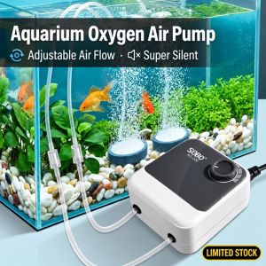 IFFINE Quiet Aquarium Air Pump Compact Durable Fish Tank Air Pump Large Air Volume Fish Tank Oxygenator Home Use