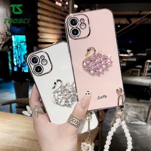 Infinix Hot 10 Play 10S Hot 11 Play 11S NFC 12 Play 12i Hot 20 Play 20i 20S Hot 8 Hot 9 Play Note 10 Note 11 Pro Note 12 Smart 5 Smart 6 Smart ฝาหลัง TPU เคสนิ่มใส่โทรศัพท์สร้อยข้อมือไข่มุกรูปหงส์คริสตัลแวววาวระยิบระยับ3มิติหรูหรา7 4แบบ