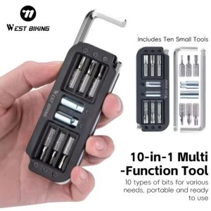 WEST BIKING 10 In 1 Toolkit Ringkas dan Serbaguna untuk Sepeda | Portable Compact Bicycle Tool kit Magnetic Wrench Allen Keys Set | Kunci L Sepeda portabel
