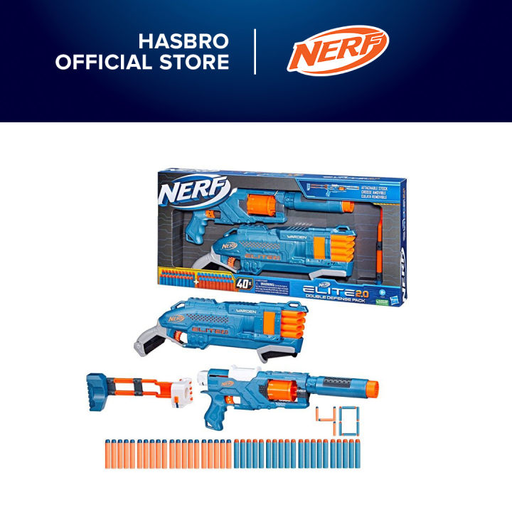 Nerf Elite 2.0 Double Defense 2-Blaster Pack, Includes Spectre Rev-5 Blaster, Warden DB-8 Blaster, 40 Nerf Elite Darts