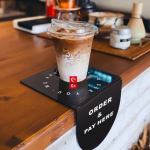 ป้ายรับออเดอร์ ORDER & PAY HEAR ดีไซน์มินิมอล Acrylic Counter Sign 15x12cm. ป้ายติดหน้าเคาเตอร์ สำหรับตกแต่งร้านคาเฟ่