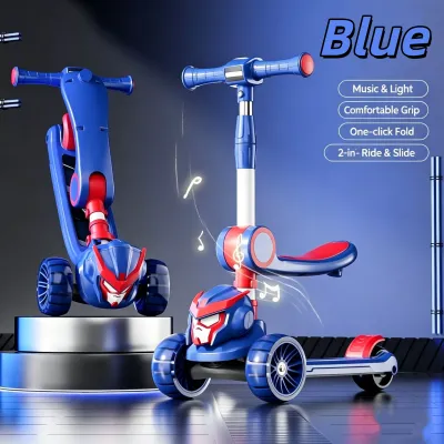 Kids Scooters 2-6-8-12 Years Old Ride On Car Foldable Scooter Can Sit And Slide Anti-Rollov