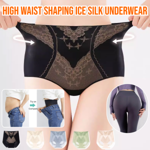 High Waist Shaping Ice Silk Underwear Seamless Tummy Control Hip Lifting Body Shaper Naked Feeling Solid Color Triangle Panties