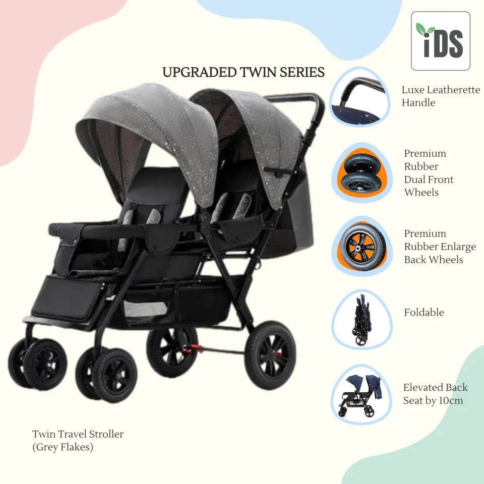 iDS Premium rubber wheels Reclining Twin Stroller Double Stroller Dual Stroller Front Back Easy Foldable Big Lockable Wheels Lazada Singapore