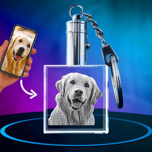 Custom 3D Laser Engraved Crystal Keychain Personalized Pet Photo Memorial Keepsake Gift