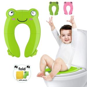 (Green)Cute Portable Potty Seat for Toddler Travel - Foldable Non-Slip Potty Training Toilet Seat Cover for Boys | Girls | Baby | Kids with pouch
