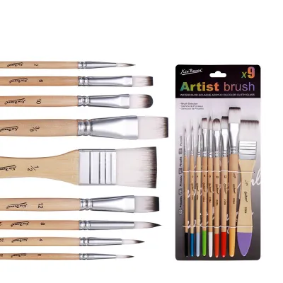 ชุดแปรง 9 ชิ้นผสม อุปกรณ์ศิลปะของนักเรียนเหมาะสำหรับภาพวาดสีน้ำสีน้ำมัน