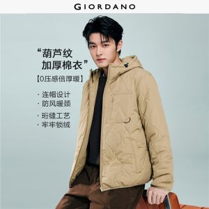 GIORDANO Men Jackets Windproof Hooded Wave Quilted Jackets Multi-Pocket Fashion Casual Warm Jackets 01075699