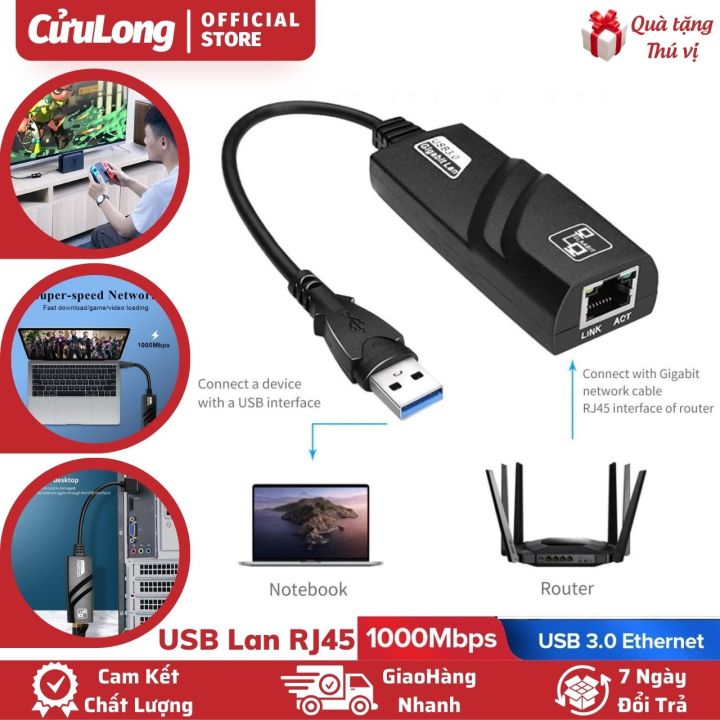 Usb to lan cáp chuyển đổi usb sang lan RJ45 adapter 3.0 1gbps bộ hub ...