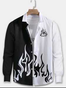 KIYOO- FASHION BAJU ATASAN KEMEJA PRIA LENGAN PANJANG FIRE KOMBINASI CASUAL