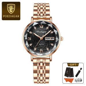 POEDAGAR Genuine Ladies Watch Stainless Steel Strap Luminous Calendar Waterproof 3012