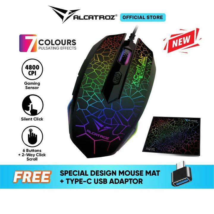 Alcatroz X Craft Ultra Silent Gaming Mouse 4800 Cpi Pulsating Effects Lazada 3975