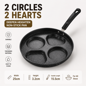 Non Stick 4 Hole Frying Pan Egg Pancake Burger Ham Steak Maker Mini Breakfast Cookware with Handle
