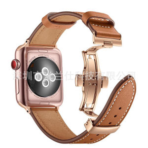 Suitable for s12/11 Top-grain leather with a butterfly buckle iwatch45678910se Genuine leather watch strap