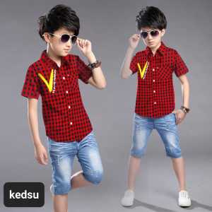 Hem kids vcopdk kemeja kotak kotak anak laki laki usia 5-12thn  katun/cod