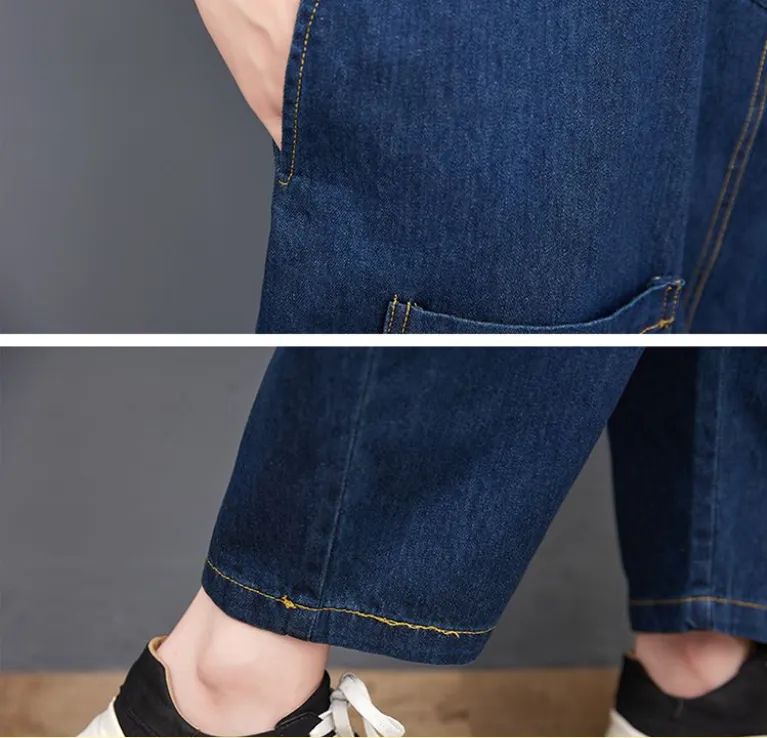 Loose Pocket Jeans Women Autumn Bib Pants Overalls Shoulder Strap