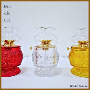 Đèn dầu Lưu ly đèn thờ hoa Sen pha lê 058 - Tâm kinh bát nhã - Đồ thờ Bình An - Decor Phong thủy