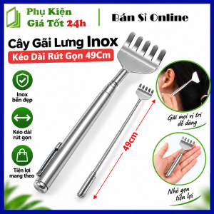 Cây Gãi Lưng Inox Kéo Dài Rút Gọn 49cm Gậy Gãi Lưng Cầm Tay Đầu 5 Răng Dụng Cụ Gãi Lưng Inox Nhỏ Gọn Tiện Lợi Dễ Mang Theo
