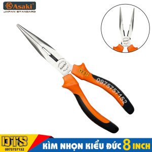 Kìm nhọn mũi dài 8 inch/ 200mm Asaki AK-8107 kềm mỏ nhọn thép CR-V tay cầm bọc cao su chống va đập kềm nhọn kìm mỏ nhọn