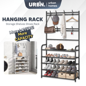 𝗨𝗥𝗕𝗔𝗡𝗛𝗢𝗠𝗘𝗦 New Generation L-Shape Garment Clothing Hanger Rack | Strong Metal Structure for Heavy Clothes | 60cm / 80cm Space-Saving Open Wardrobe Rack | Modern Minimalist Design for Bedroom Laundry Room Walk-In Closet | Rak Baju Besi Bentuk