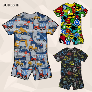 Code8.id PAKET SETELAN PRINTING FULLPRINT MOTIF KARTUN KEREN BAHAN ADEM UKURAN S-XXL USIA 1-10 TAHUN