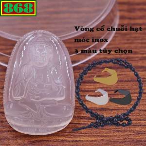 Mặt dây chuyền Phật A di đà mã não trắng 2.2 x 3.6cm 2.9 x 4.5cm kèm vòng cổ hạt chuỗi đá đen + móc inox Phật bản mệnh