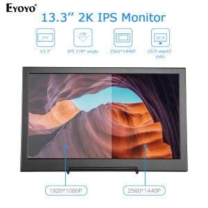 Eyoyo 13.3 Inch 1080P/2K Resolution Portable Monitor  IPS  Screen  Support 4K HDMI Input w/Built-in Dual HDMI Display compatible with Raspberry   HDMI Gaming Speakers/VESA 75MM  compatibl PC PS3 PS4 Xbox One Xbox 360