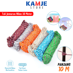 KAMJE Tali Jemuran Baju Pakaian 10 Meter Nylon Kuat dan Kokoh Anti Slip Ikat Tambang Multifungsi