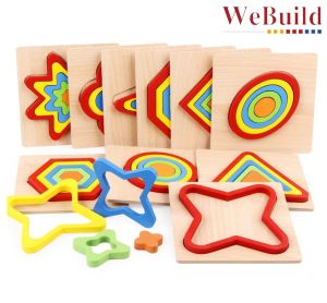 Wooden Geometric Puzzle Montessori Cognitive Shape Toys Kindergarten Early Education Toddler Baby 1-3 years old Permainan WeBuild